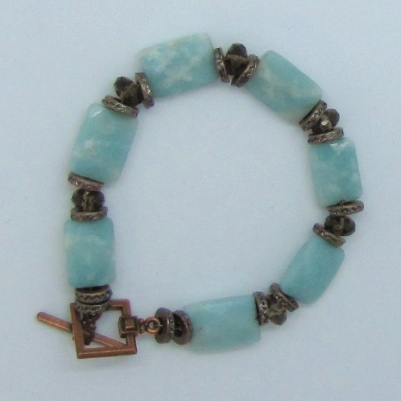 7.25" Amazonite, Smoky Quartz, & Copper Artisan Bracelet - Picture 6 of 7